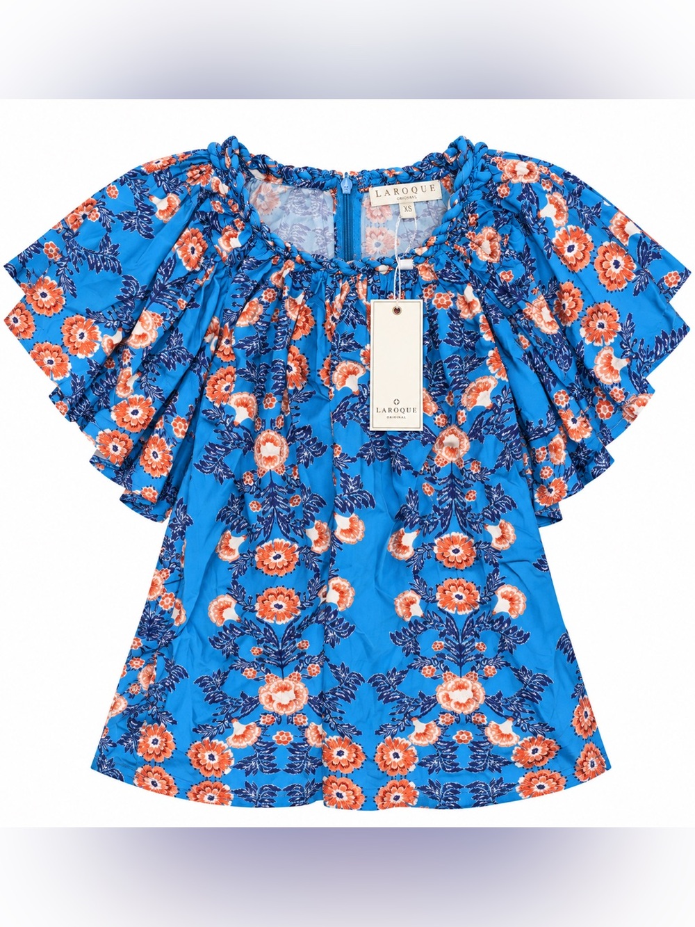 LAROQUE Original Blue Floral Flutter Sleeve Top – XS NWT